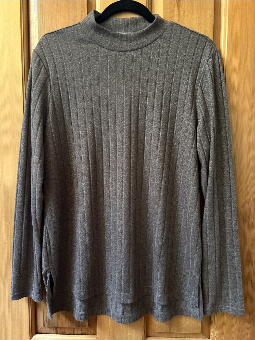 Matty M Ribbed Mock Neck Top - Dark Brown